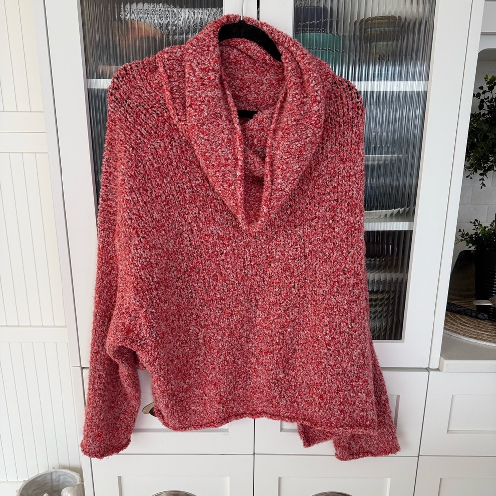 Free People Textured Red Cowl Neck Sweater